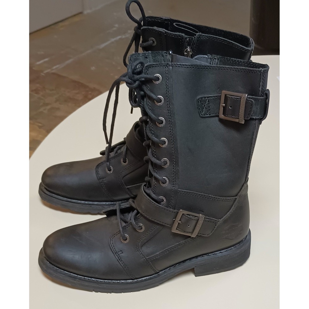 Harley-Davidson Men's Leather Motorcycle Biker Boots Size 9 Black Lace Up Zip